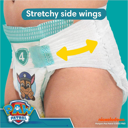 Pampers Baby-Dry Paw Patrol Edition Size 4, 222 Nappies, 9kg - 14kg, Monthly Pack, with A Stop & Protect Pocket to Help Prevent Leaks at The Back