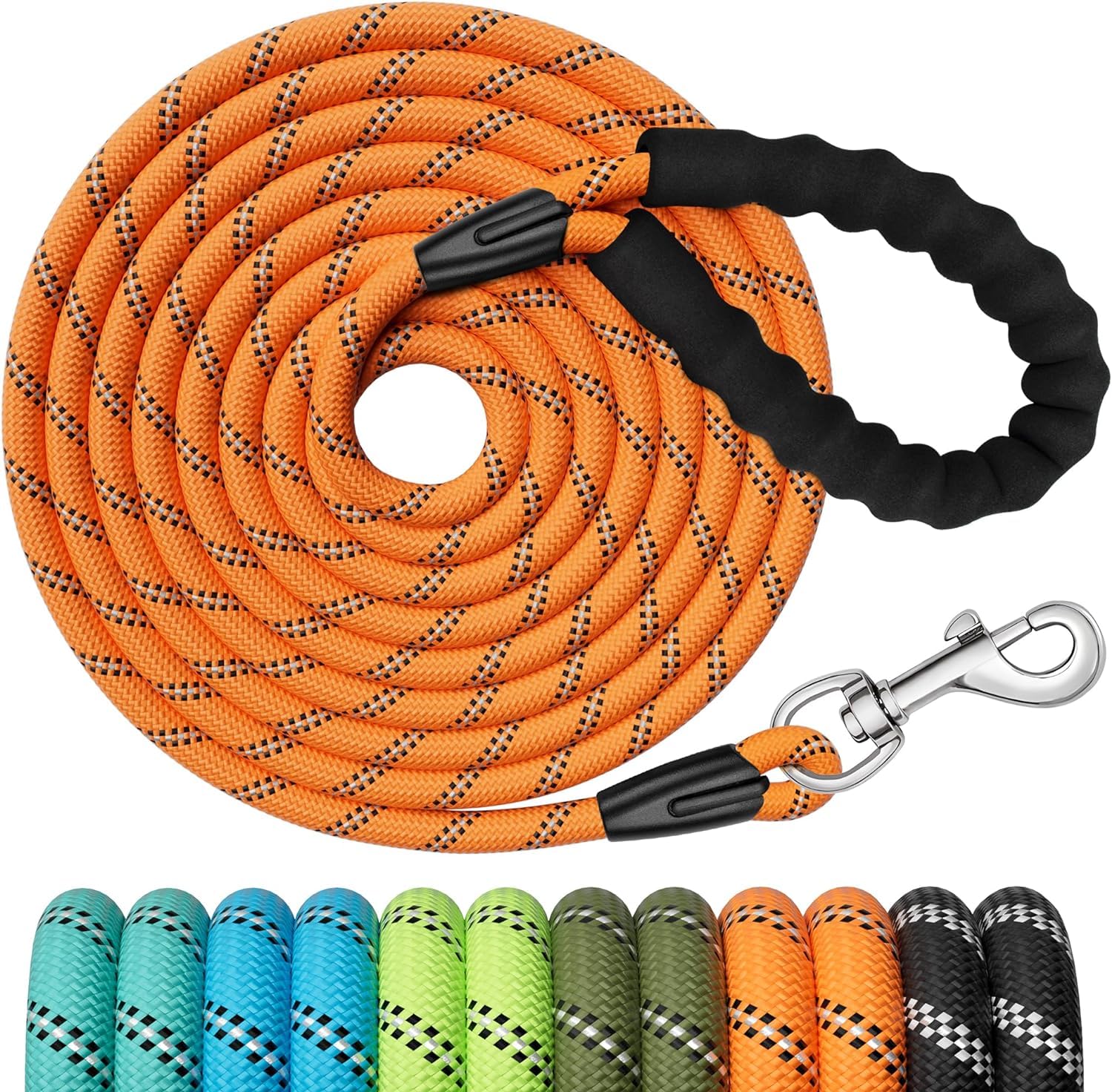 X XBEN Training Leads for Dogs, 3M 5M 10M 15M 20M 25M 30M Strong Rope Long line Dog Lead Leash with Soft Padded Handle and Heavy Duty Hook, Reflective Recall Training Leads for Large Medium Small Dog