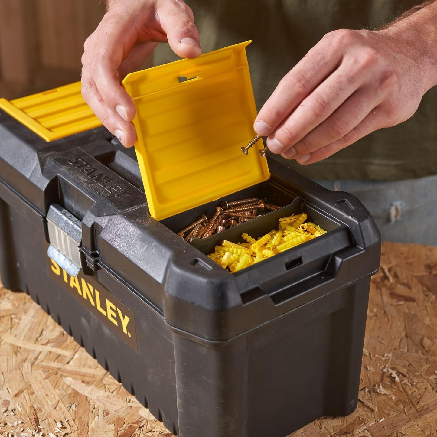 STANLEY Essential Tool Box (16in), Durable Storage Solution with Removable Tote Tray and Organisers, for Parts and Tools Storage, STST1-75518