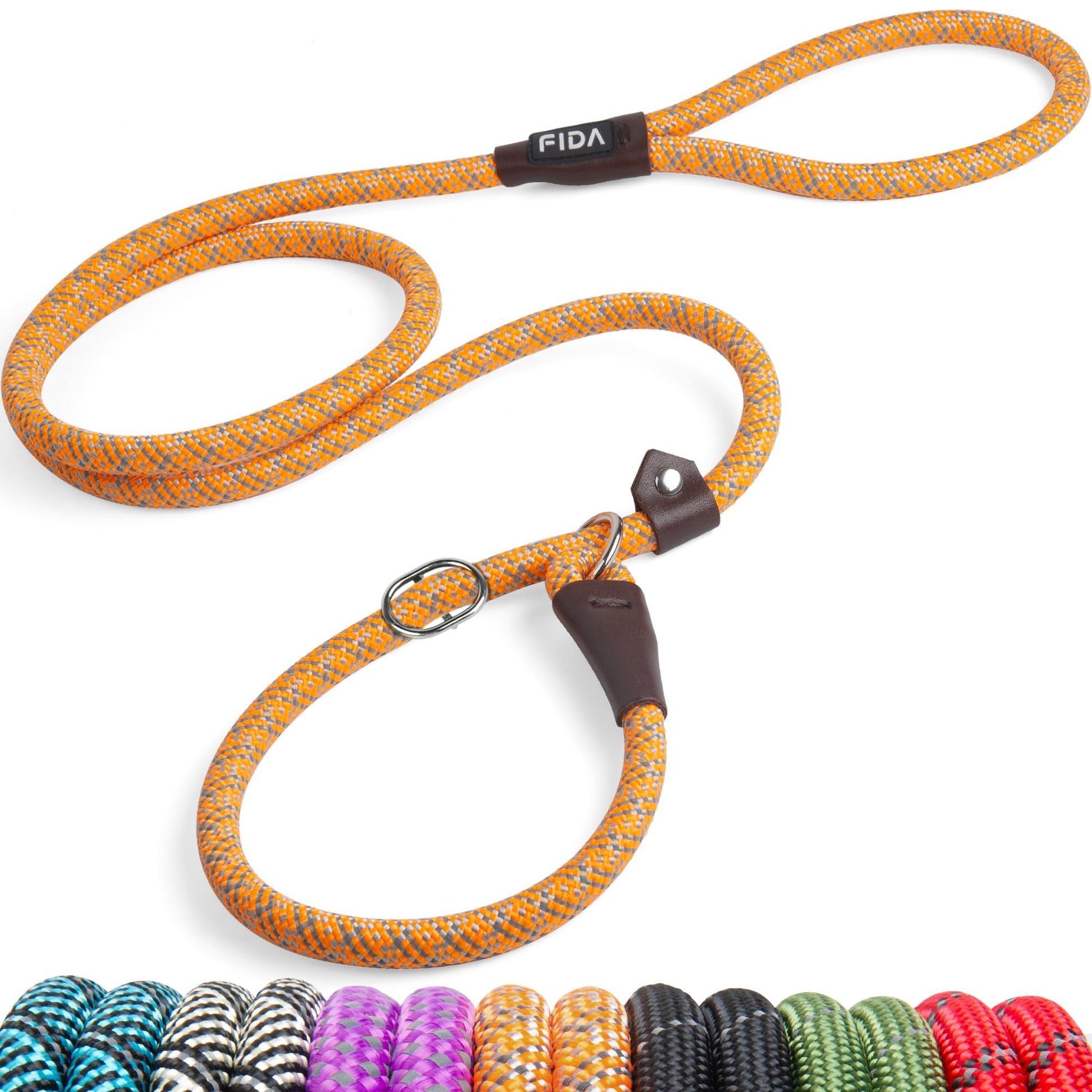 Fida Slip Rope Dog Lead | 1.8m, One-Size-Fits-All, Slip-On Rope Leash. Easy to Slip On, No Collar or Harness Needed. Durable & Weather Resistant Climbers Rope with Reflective Stitching (Green)