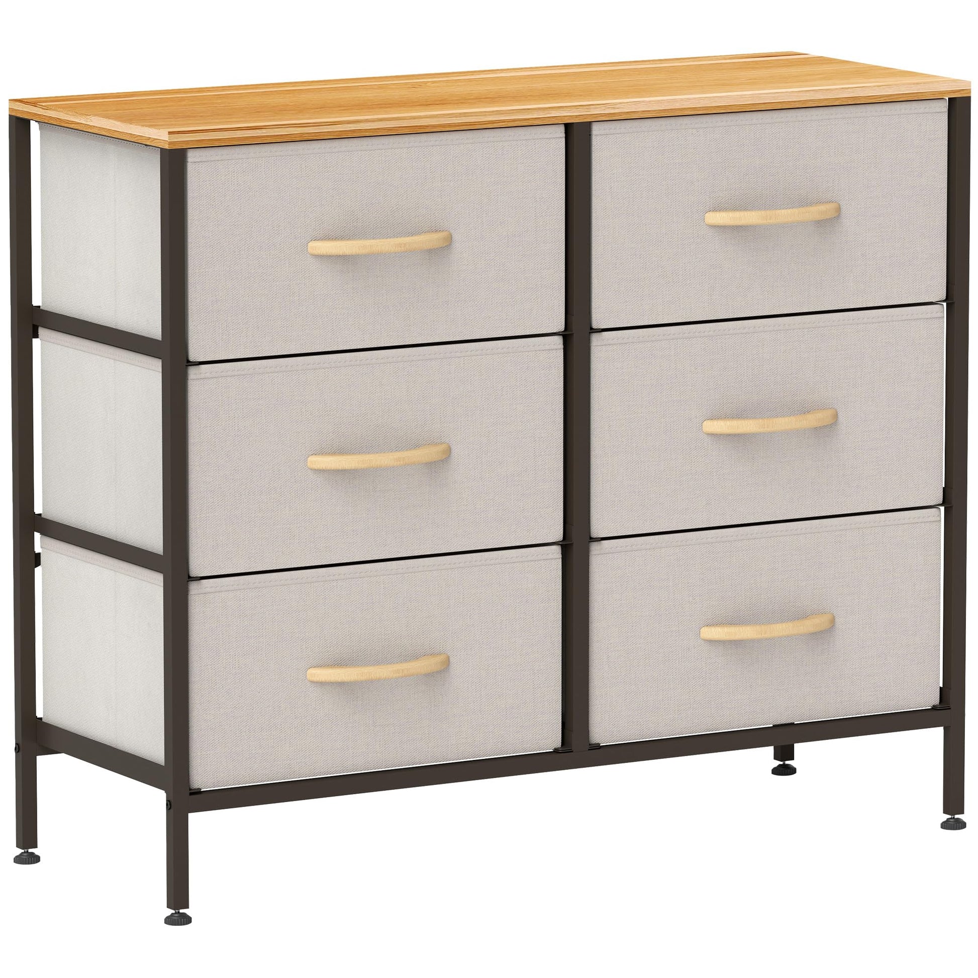 HOMCOM Fabric Chest of Drawers, Industrial Bedroom Dresser with 6 Fabric Drawers, Steel Frame and Wooden Top for Nursery, Living Room, Hallway, Black