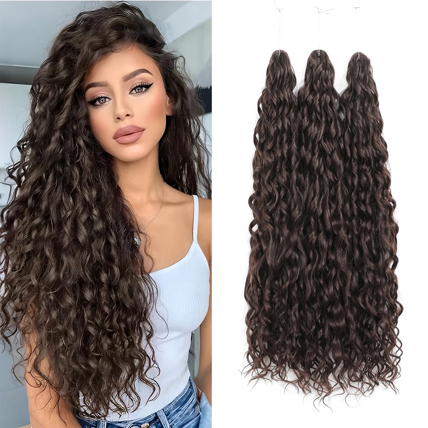 24Inch Deep Wave Twist Curly Crochet Hair Extensions 3Pack Deep Wavy Air Curl Bulk Hair Synthetic Boho Braids Water Wave Crochet Hair Extension for Women (T30/pink, 24Inch-3Pack)