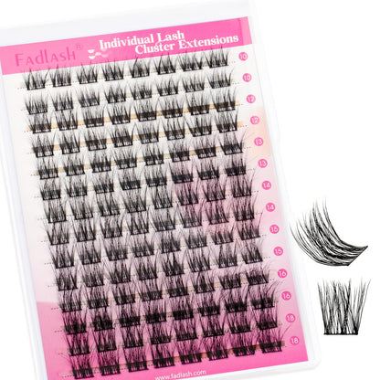 FADLASH DIY Lash Extension Kit Individual Lashes Clusters30P+40P D Curl 8-16mm Lash Bond and Seal, Clusters Lash Glue Remover and Eyelash Tweezers for Eyelash Extensions