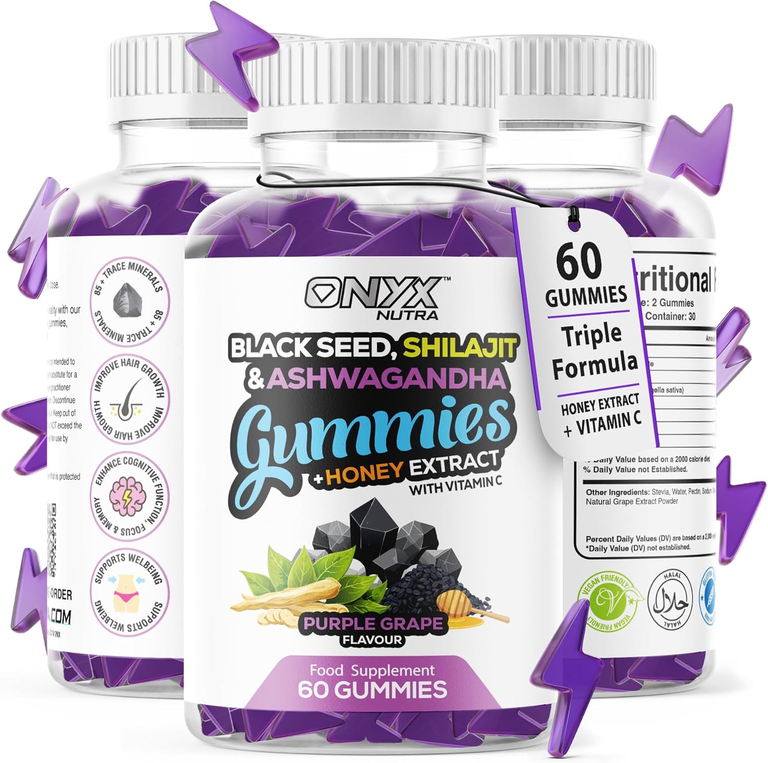 Black Seed, Shilajit & Ashwagandha Gummies with Honey Extract – Adaptogen Blend, Fulvic Acid & 85+ Trace Minerals, Natural Energy for Men & Woman (2)