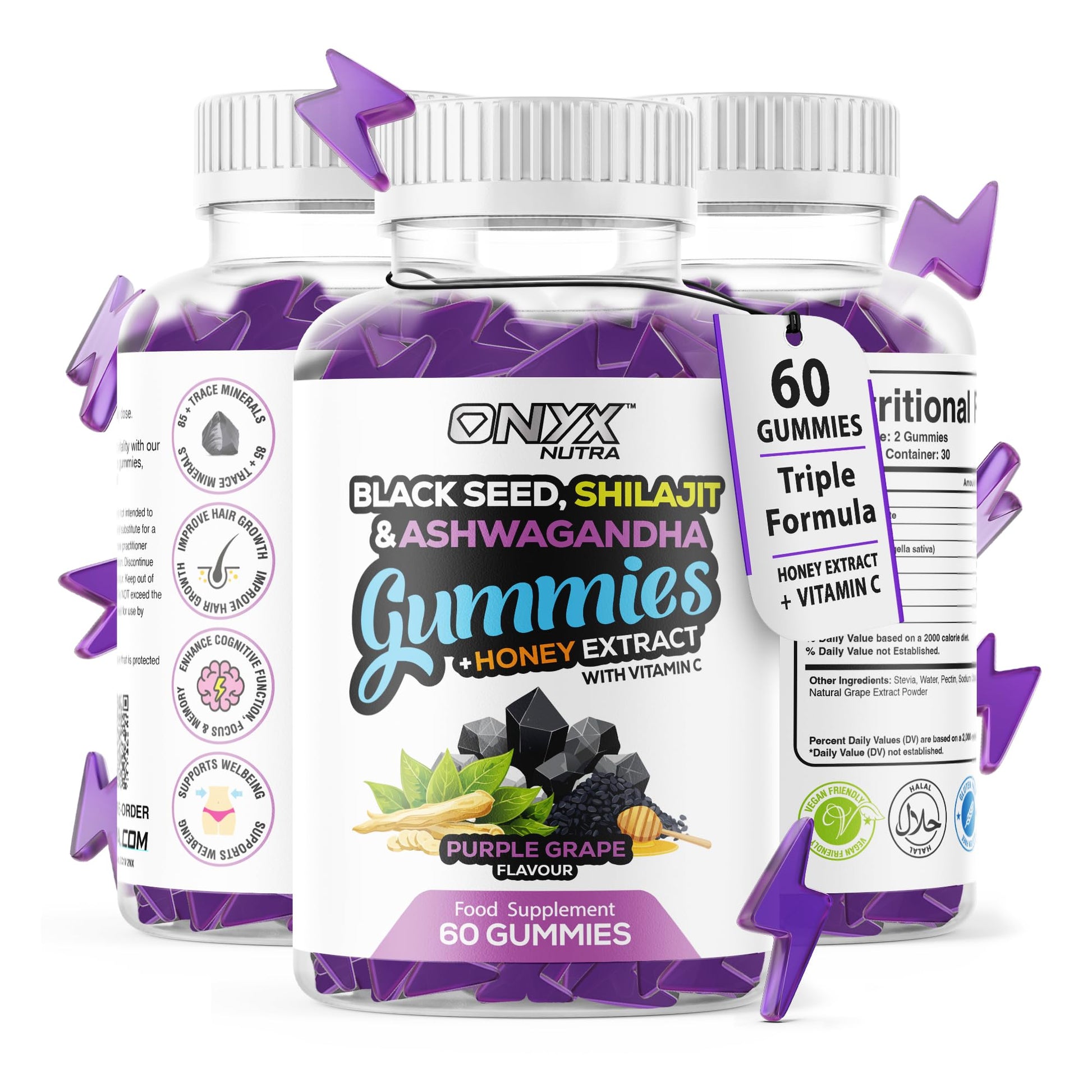 Black Seed, Shilajit & Ashwagandha Gummies with Honey Extract – Adaptogen Blend, Fulvic Acid & 85+ Trace Minerals, Natural Energy for Men & Woman (2)