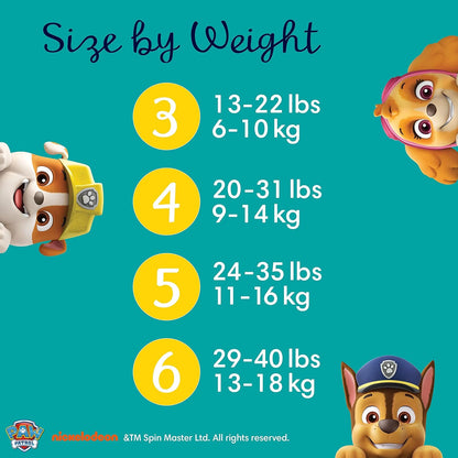Pampers Baby-Dry Paw Patrol Edition Size 4, 222 Nappies, 9kg - 14kg, Monthly Pack, with A Stop & Protect Pocket to Help Prevent Leaks at The Back