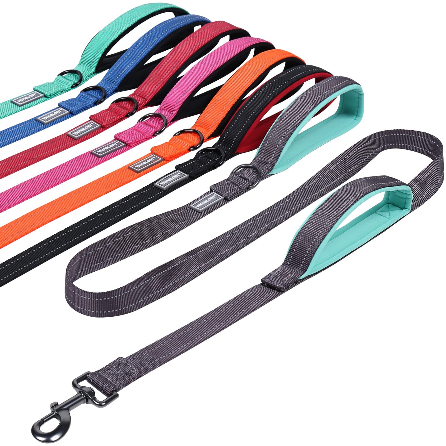 Traffic Handle Dog Lead, Soft Two Padded Handles Dog Leash, Strong Reflective & Metal Hook Training Dog Lead, Black