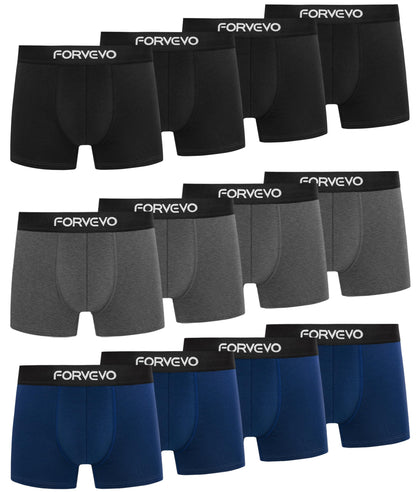 FORVEVO Mens Boxers Shorts 12 Pack, Cotton Underwear Briefs for Men, Breathable Underpants, No Itchy Labels Retro Undertrunk (M-3XL)