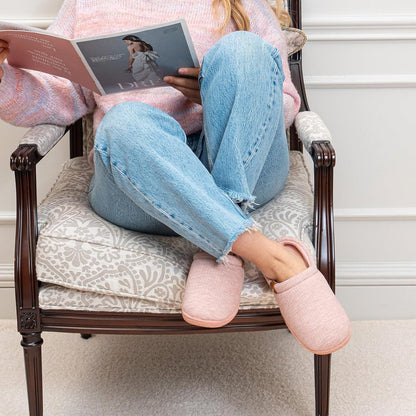 FamilyFairy Women’s Slippers Cosy Memory-Foam Striped Knit Non-Slip Indoor Outdoor Ladies House Shoes