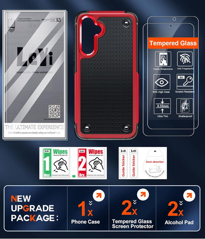LeYi Armour Case Compatible with Samsung Galaxy A54 5G, Galaxy A54 Phone Cover with 2 Pack Tempered Glass Screen Protectors, Heavy Duty Hard PC Textured Shockproof Back Case Red