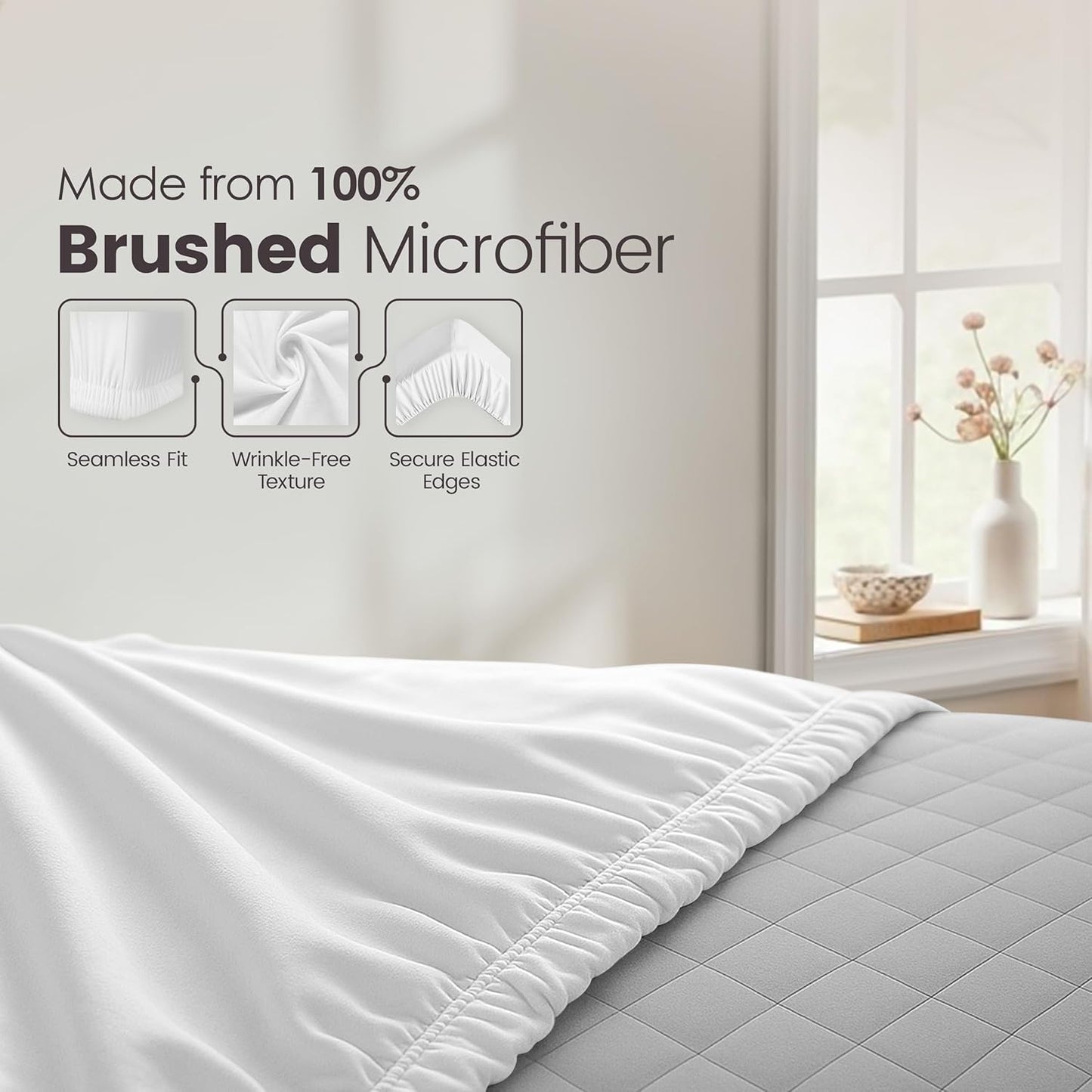 Utopia Bedding Fitted Sheet Double, White - Deep Pocket 14 inch (35 cm) - Easy Care - OEKO-TEX Certified - Soft Brushed Microfibre Fabric - Shrinkage and Fade Resistant - Bottom Sheet