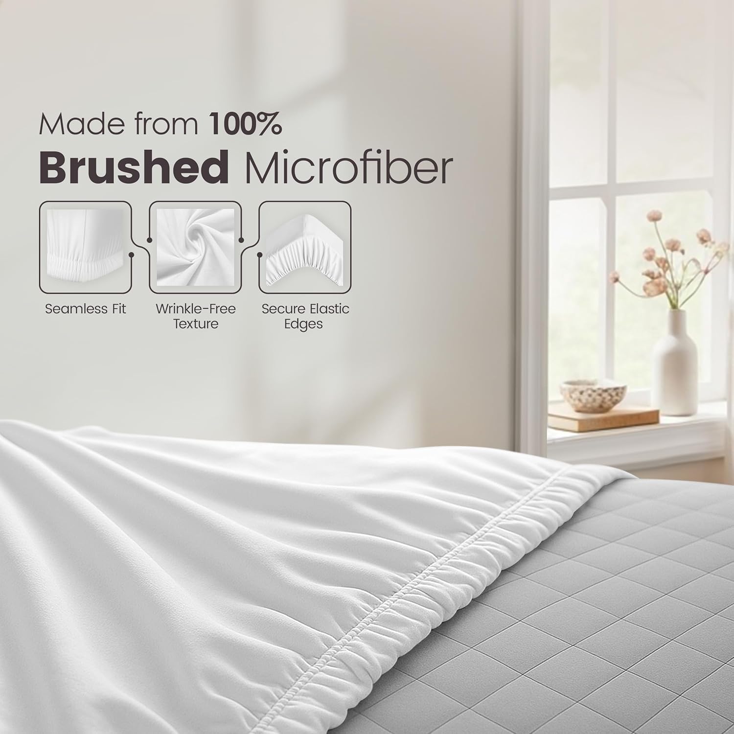 Utopia Bedding Fitted Sheet Double, White - Deep Pocket 14 inch (35 cm) - Easy Care - OEKO-TEX Certified - Soft Brushed Microfibre Fabric - Shrinkage and Fade Resistant - Bottom Sheet