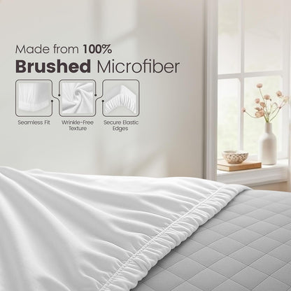Utopia Bedding Fitted Sheet Double, White - Deep Pocket 14 inch (35 cm) - Easy Care - OEKO-TEX Certified - Soft Brushed Microfibre Fabric - Shrinkage and Fade Resistant - Bottom Sheet