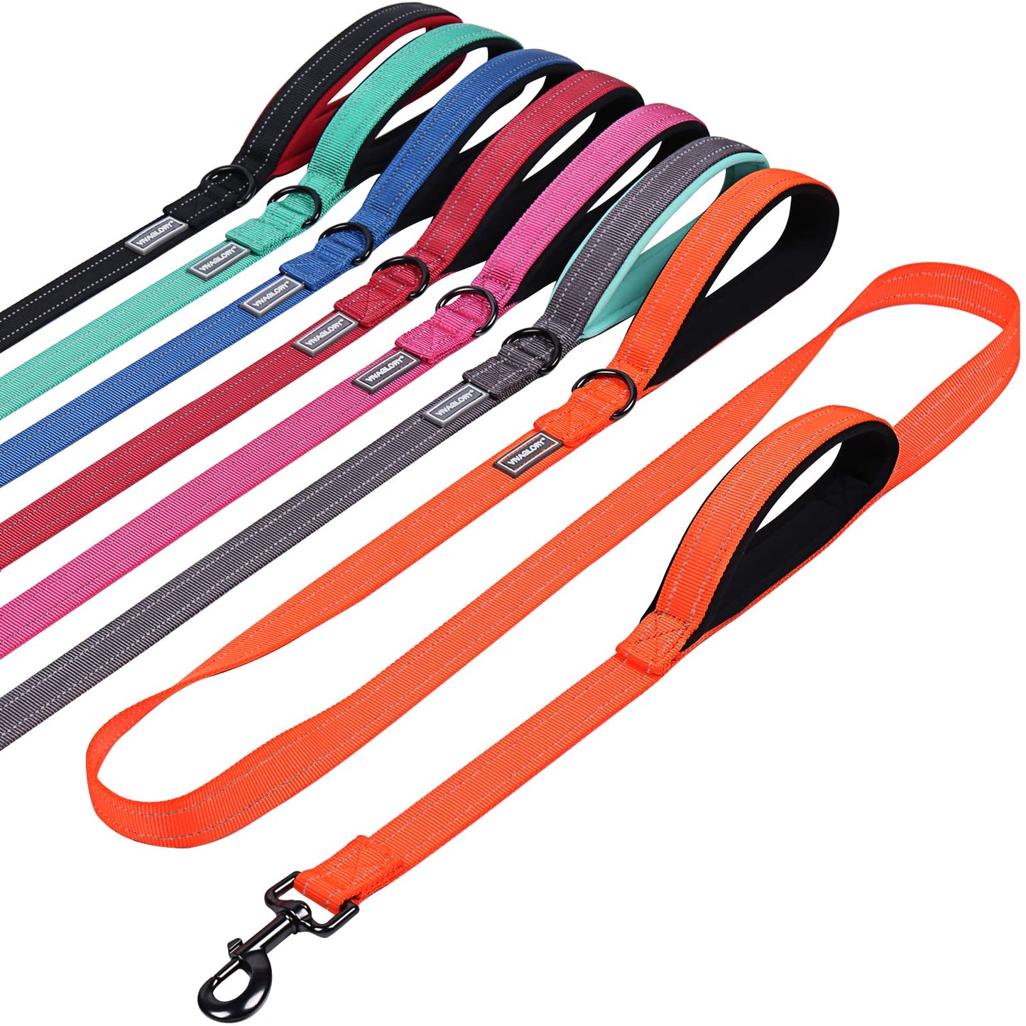 Traffic Handle Dog Lead, Soft Two Padded Handles Dog Leash, Strong Reflective & Metal Hook Training Dog Lead, Black