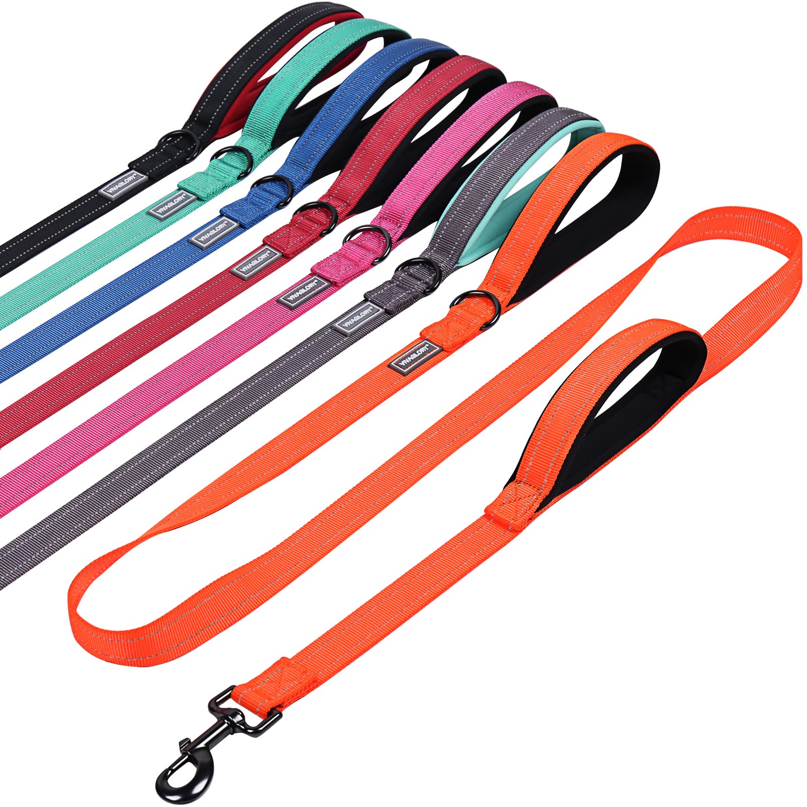 Traffic Handle Dog Lead, Soft Two Padded Handles Dog Leash, Strong Reflective & Metal Hook Training Dog Lead, Black