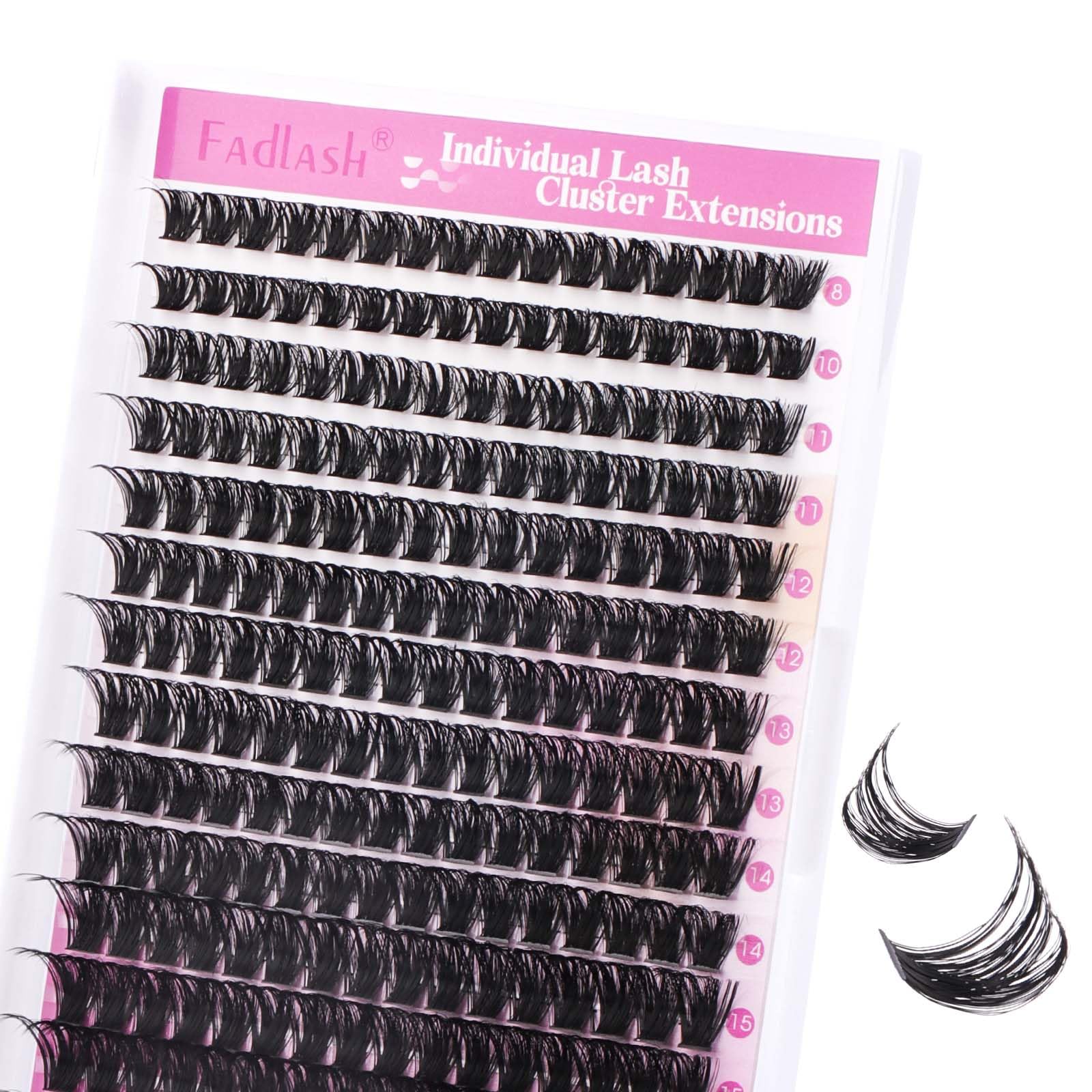 FADLASH DIY Lash Extension Kit Individual Lashes Clusters30P+40P D Curl 8-16mm Lash Bond and Seal, Clusters Lash Glue Remover and Eyelash Tweezers for Eyelash Extensions