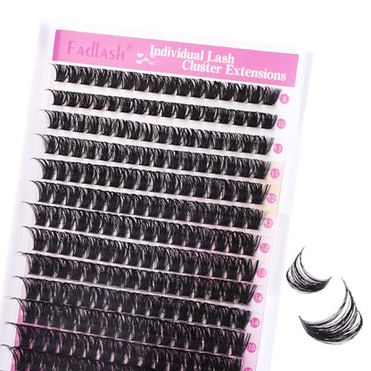 FADLASH DIY Lash Extension Kit Individual Lashes Clusters30P+40P D Curl 8-16mm Lash Bond and Seal, Clusters Lash Glue Remover and Eyelash Tweezers for Eyelash Extensions