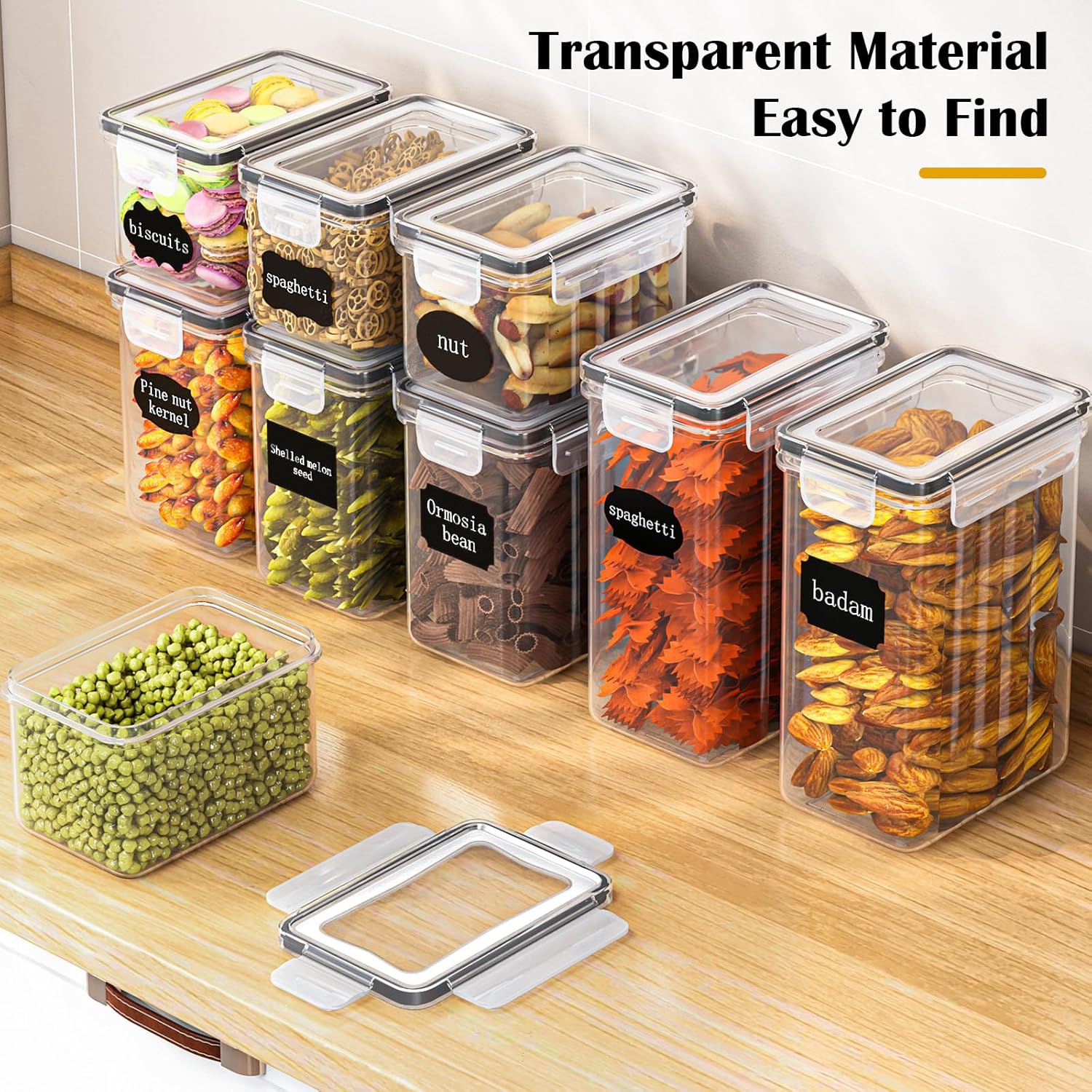 24 Pack Airtight Kitchen Food Containers – BPA-Free Cereal Storage Containers & Food Storage Containers for Flour, Sugar & Baking Supplies, with 24 Labels & Marker (33.6L)