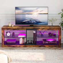 Bestier TV Stand Cabinet 140CM Entertainment Center Led Tv Stand Modern TV Unit with Glass Shelf RGB LED Lighted for 65 inch TVs with Ambient Lights for Living Room Bedroom (Rustic Brown)