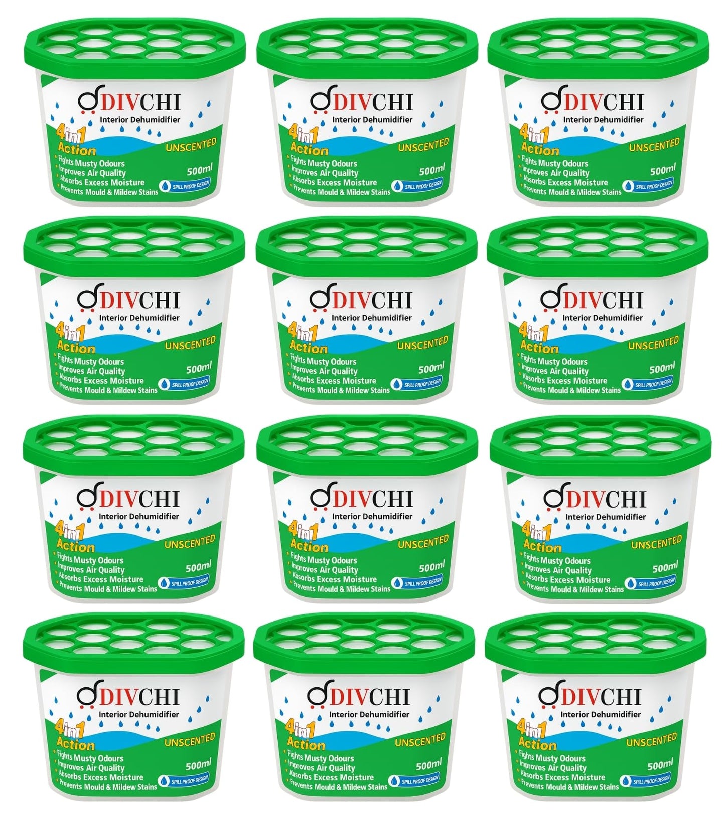 DIVCHI Dehumidifier Disposable 500ml Pack of 24 Condensation Remover Moisture Absorber Dehumidifiers for Damp, Mould, Moisture in Home, Kitchen, Bedroom, Caravan, Office, Garage, Bathroom, Basement