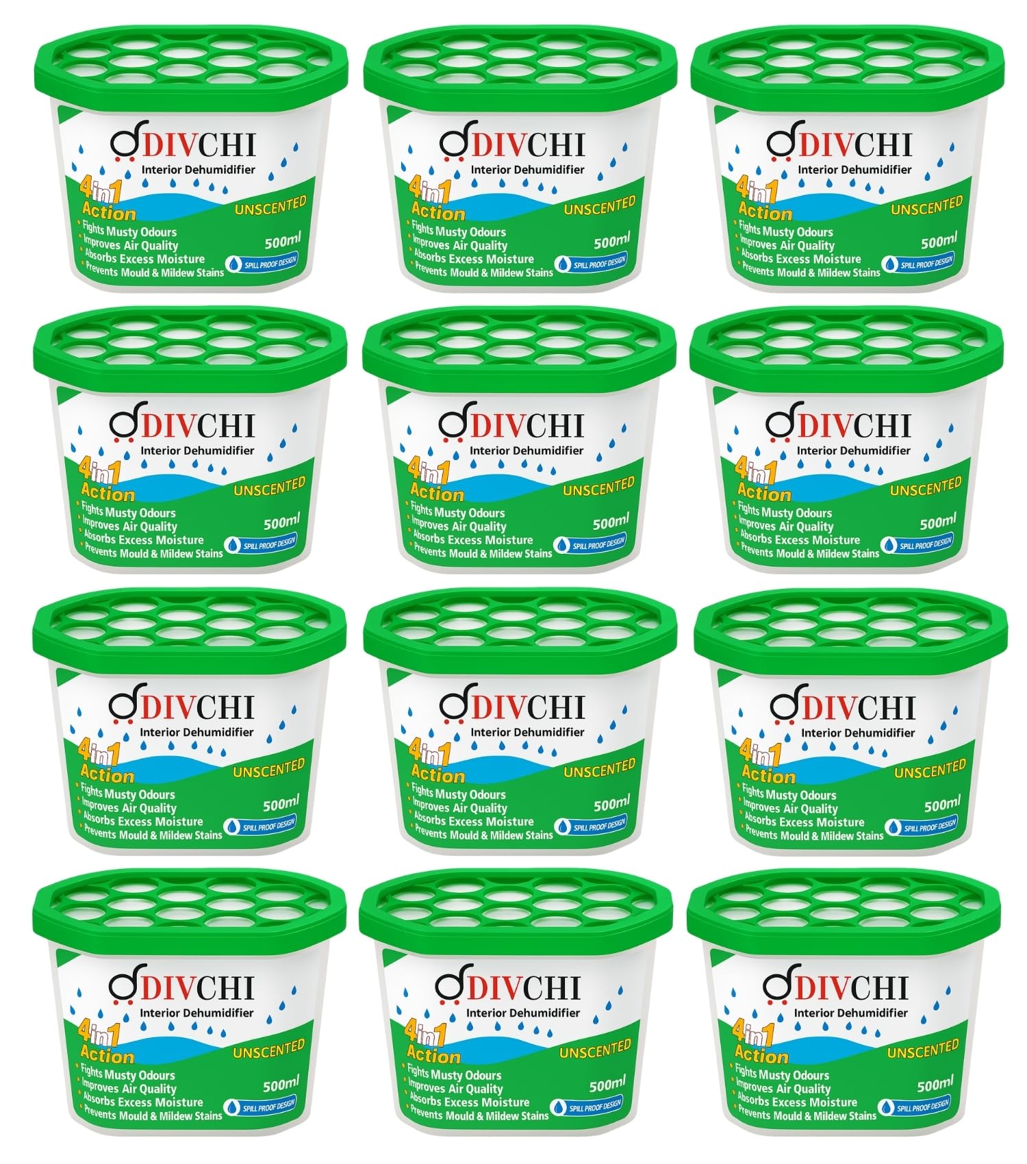 DIVCHI Dehumidifier Disposable 500ml Pack of 24 Condensation Remover Moisture Absorber Dehumidifiers for Damp, Mould, Moisture in Home, Kitchen, Bedroom, Caravan, Office, Garage, Bathroom, Basement