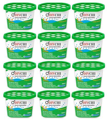 DIVCHI Dehumidifier Disposable 500ml Pack of 24 Condensation Remover Moisture Absorber Dehumidifiers for Damp, Mould, Moisture in Home, Kitchen, Bedroom, Caravan, Office, Garage, Bathroom, Basement