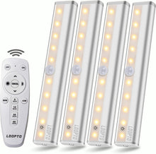 LDOPTO Under Cabinet Kitchen Lights with Remote Dimmable LED Cupboard Battery Powered LED Bedroom Lights with Timer for Kitchen Hallway, Multiple Colors 4 Pack