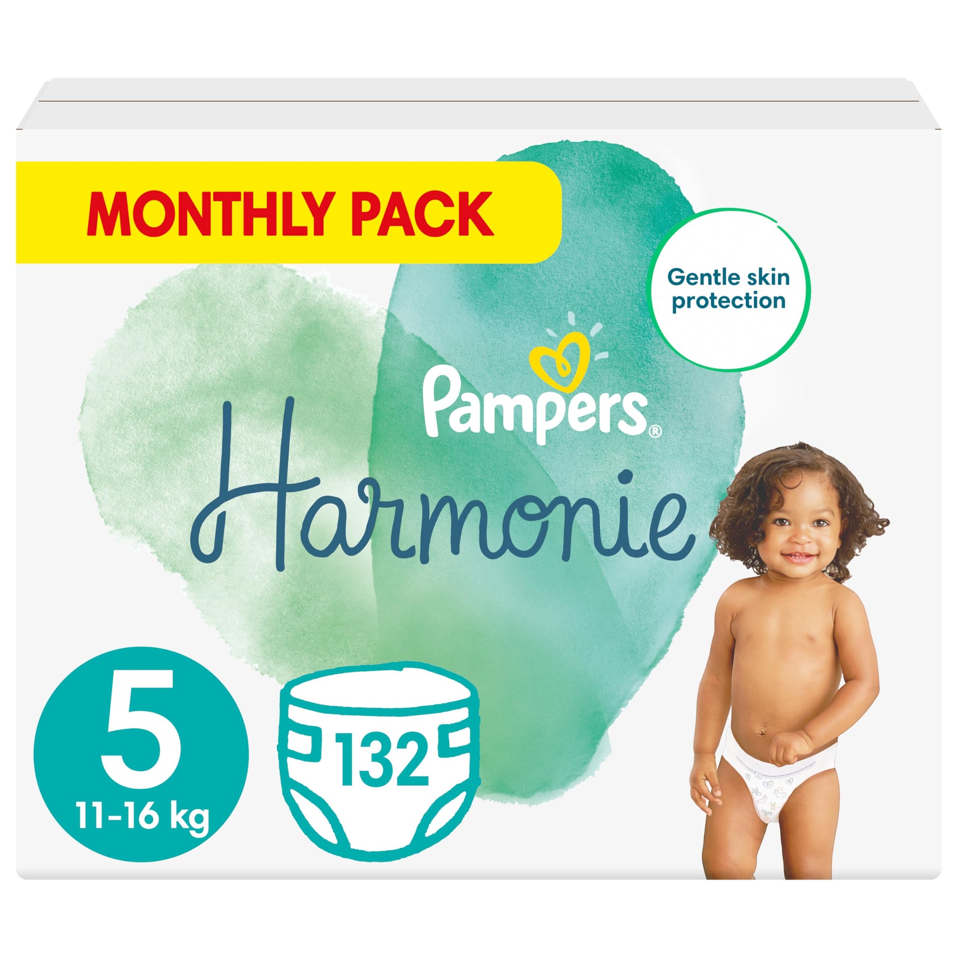 Pampers Harmonie Nappies Size 2, 204 Nappies, 4kg-8kg, Monthly Pack, Gentle Skin Protection with 100 Percent Pampers Protection