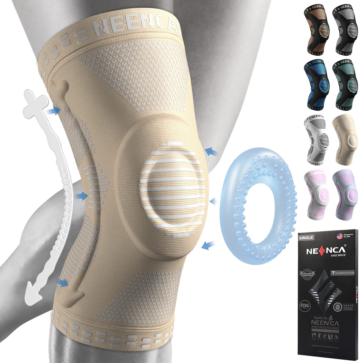 NEENCA Professional Knee Brace,Knee Compression Sleeve Support for Men Women with Patella Gel Pads & Side Stabilizers,Medical Grade Knee Pads for Running,Meniscus Tear,ACL,Arthritis,Joint Pain Relief