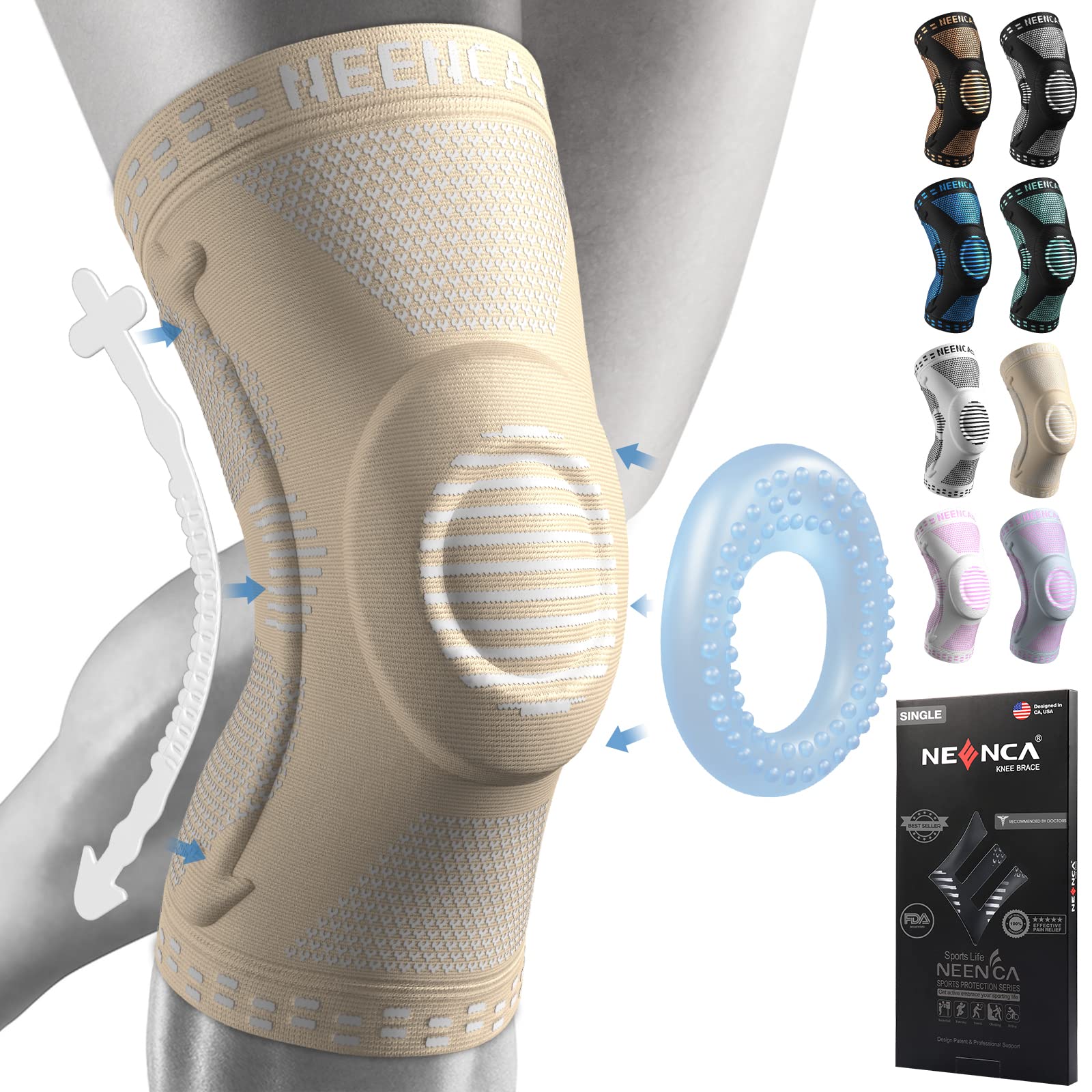 NEENCA Professional Knee Brace,Knee Compression Sleeve Support for Men Women with Patella Gel Pads & Side Stabilizers,Medical Grade Knee Pads for Running,Meniscus Tear,ACL,Arthritis,Joint Pain Relief