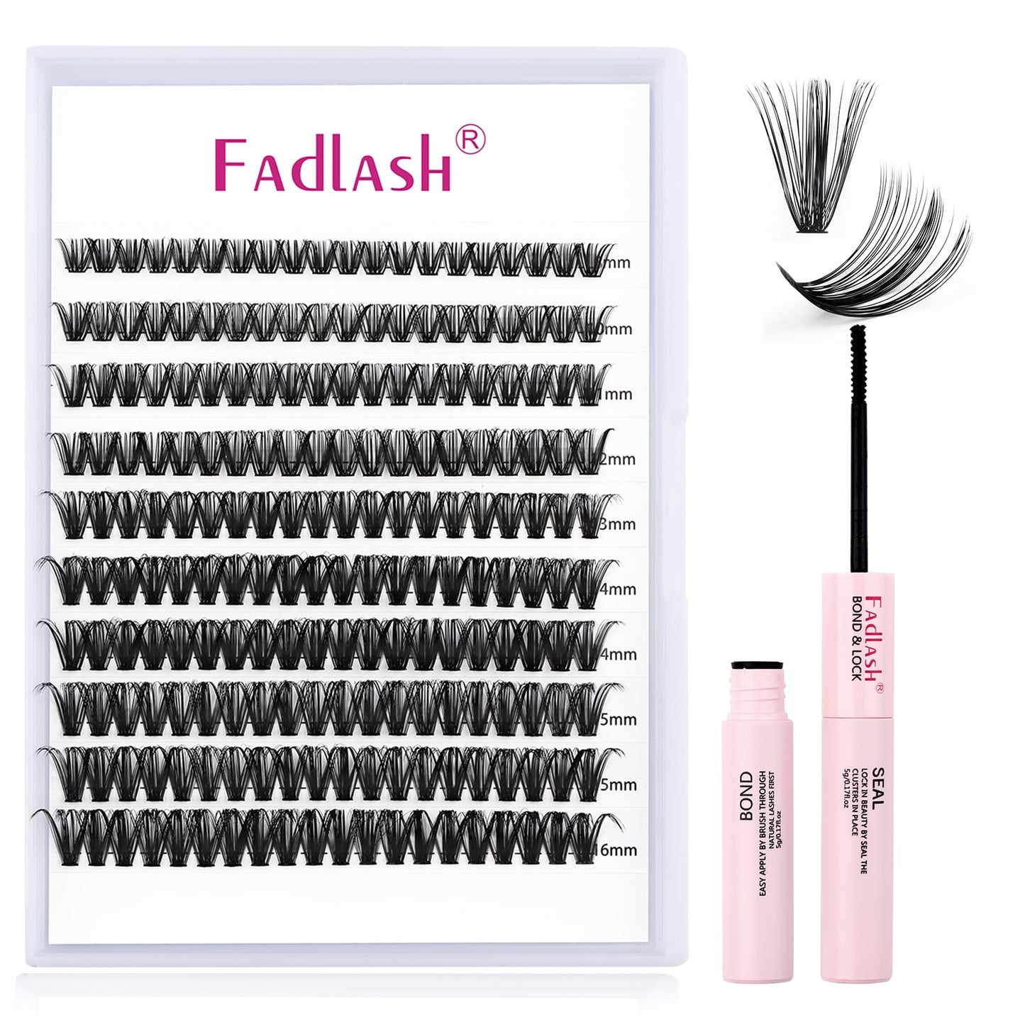 FADLASH DIY Lash Extension Kit Individual Lashes Clusters30P+40P D Curl 8-16mm Lash Bond and Seal, Clusters Lash Glue Remover and Eyelash Tweezers for Eyelash Extensions