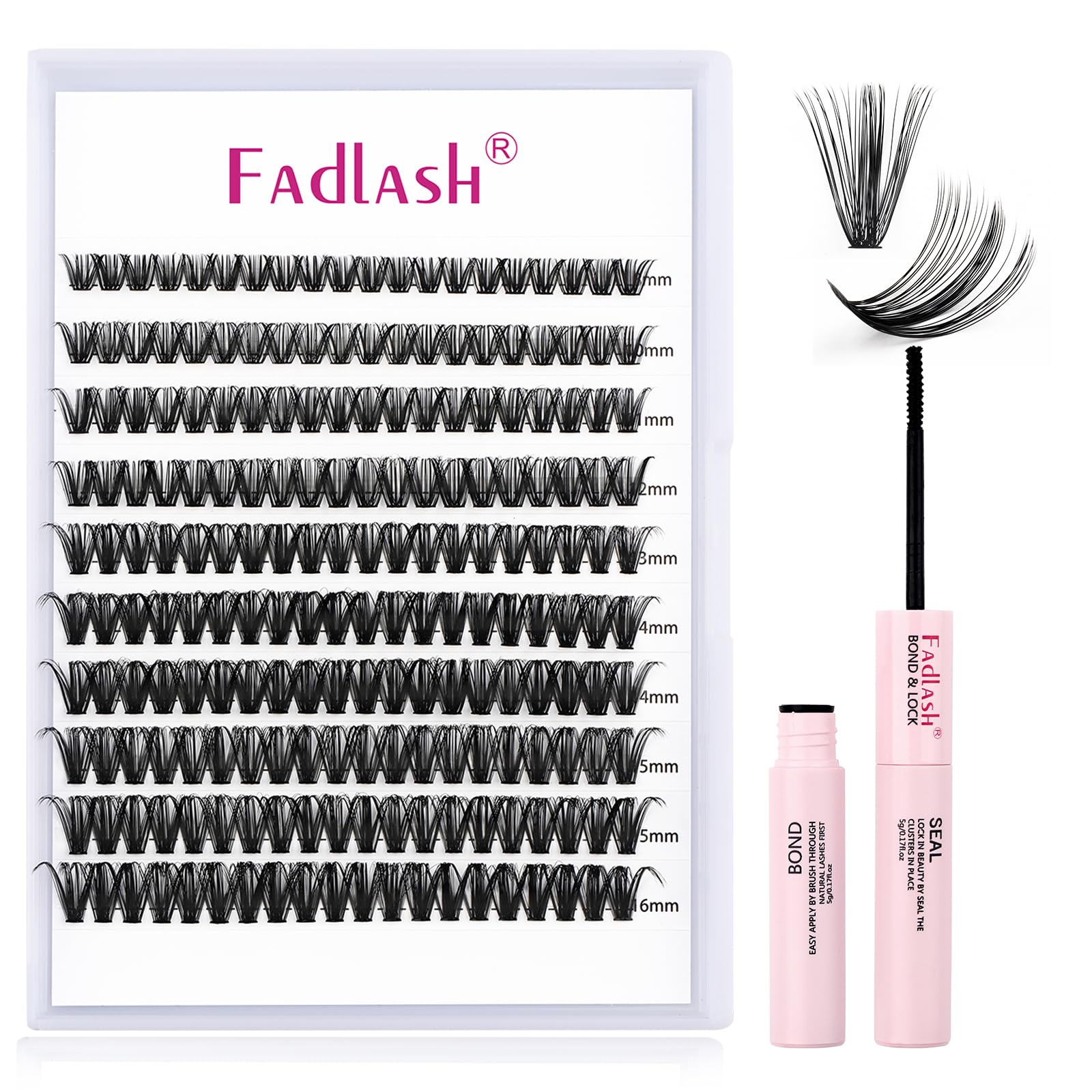 FADLASH DIY Lash Extension Kit Individual Lashes Clusters30P+40P D Curl 8-16mm Lash Bond and Seal, Clusters Lash Glue Remover and Eyelash Tweezers for Eyelash Extensions