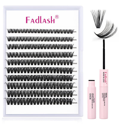 FADLASH DIY Lash Extension Kit Individual Lashes Clusters30P+40P D Curl 8-16mm Lash Bond and Seal, Clusters Lash Glue Remover and Eyelash Tweezers for Eyelash Extensions