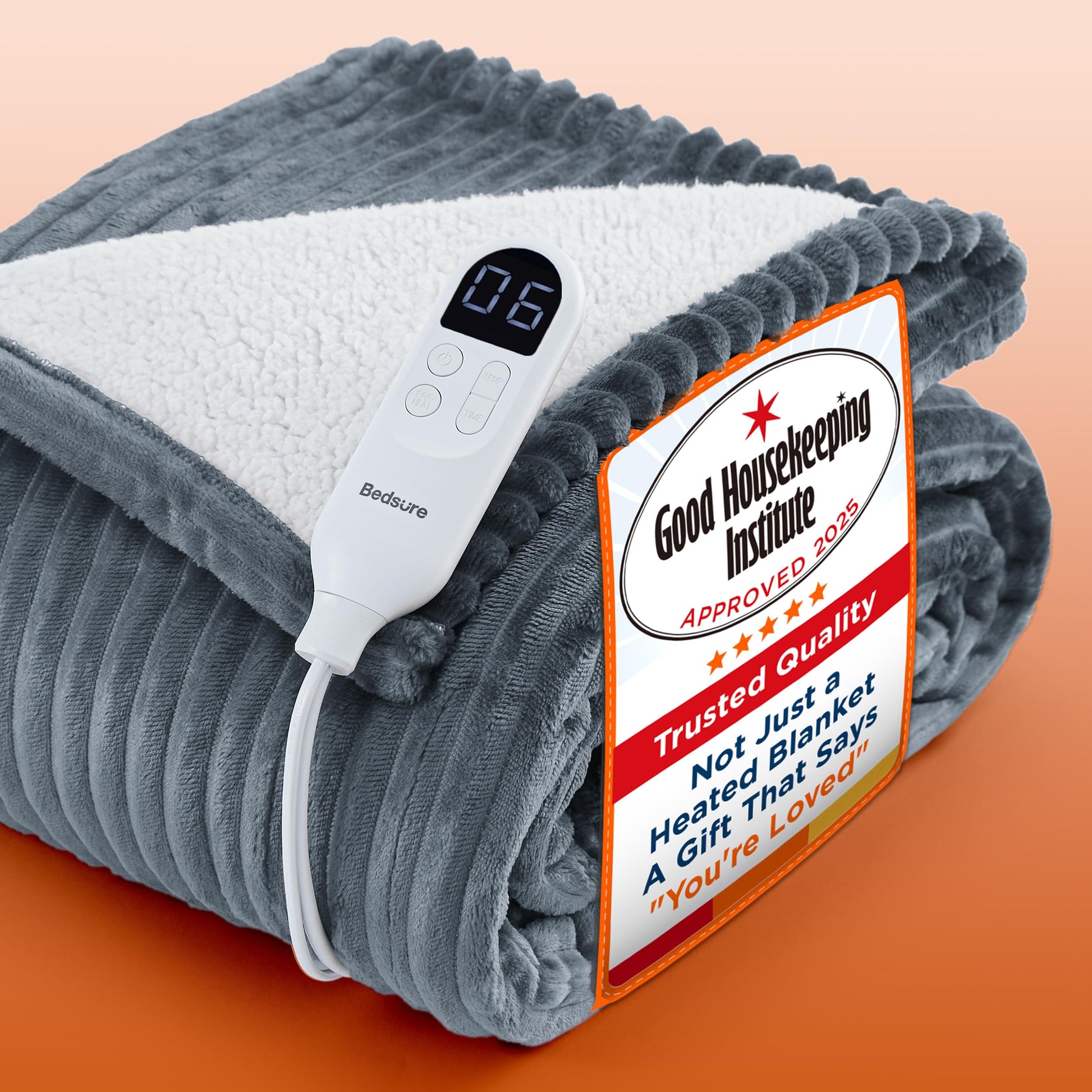Bedsure Electric Blanket Heated Throw - 6 Heat Levels & 10 Timer Settings, Ultra-Soft Flannel & Sherpa Fast Heating Throw, 130x160cm, Overheat Protection, Taupe