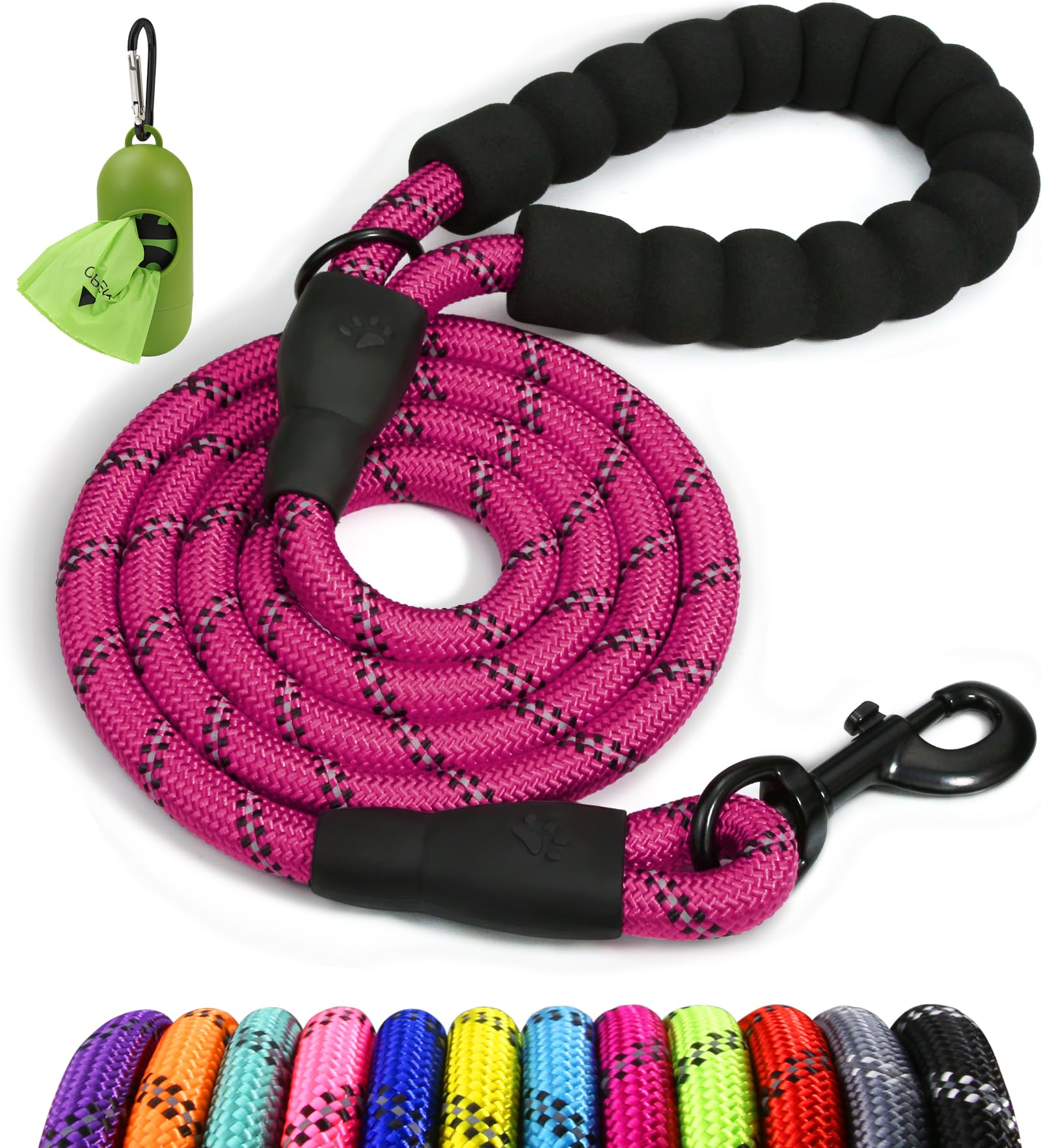 Taglory Rope Dog Lead with Soft Padded Handle, 1.2 m Reflective Lead and Multi-Colour for Small Dogs, 1.0 cm, Black
