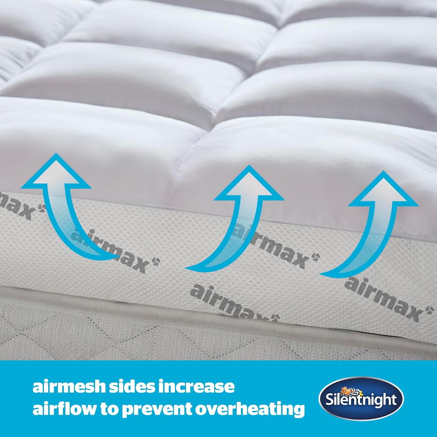 Silentnight Airmax 1000 Double Mattress Topper - Extra Thick Deep Fitted Mattress Enhancer with 10cm Thick Cushioning, Mesh Sides to Increase Airflow and Elasticated Straps - Double - 190x135cm