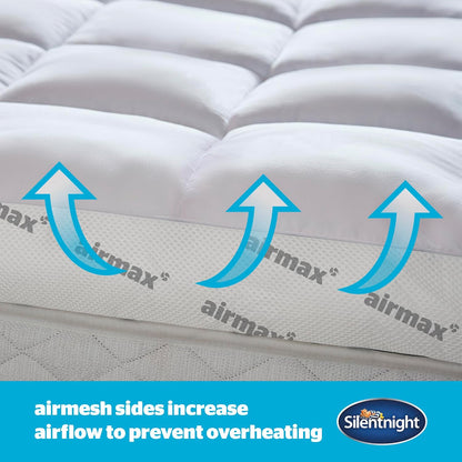 Silentnight Airmax 1000 Double Mattress Topper - Extra Thick Deep Fitted Mattress Enhancer with 10cm Thick Cushioning, Mesh Sides to Increase Airflow and Elasticated Straps - Double - 190x135cm