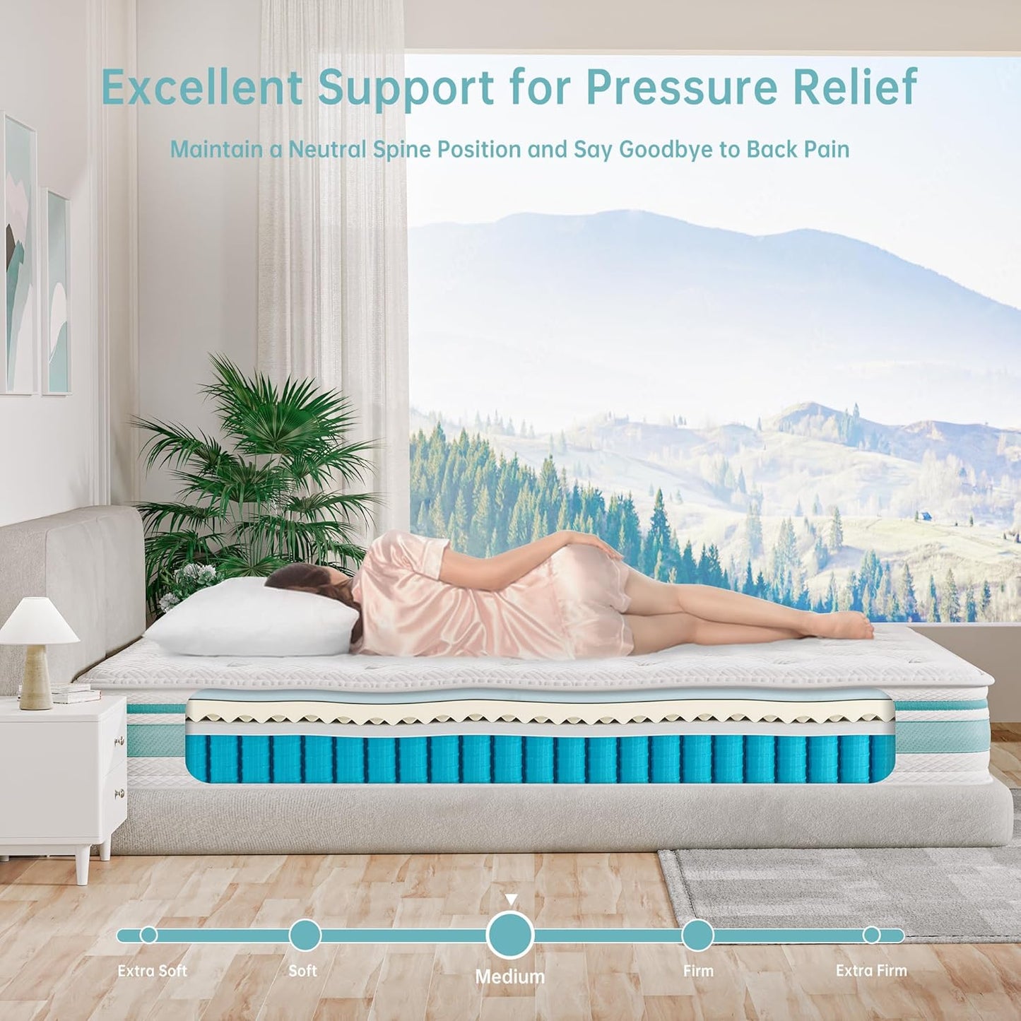 TeQsli 4FT6 Double Mattress, 10 Inch Gel Memory Foam Hybrid - 7 Zone Orthopedic Pocket Sprung Mattress, Medium Firm for Back Pain Relief, 135x190x25 cm