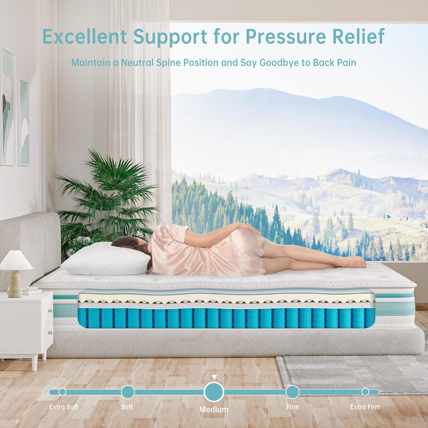 TeQsli 4FT6 Double Mattress, 10 Inch Gel Memory Foam Hybrid - 7 Zone Orthopedic Pocket Sprung Mattress, Medium Firm for Back Pain Relief, 135x190x25 cm