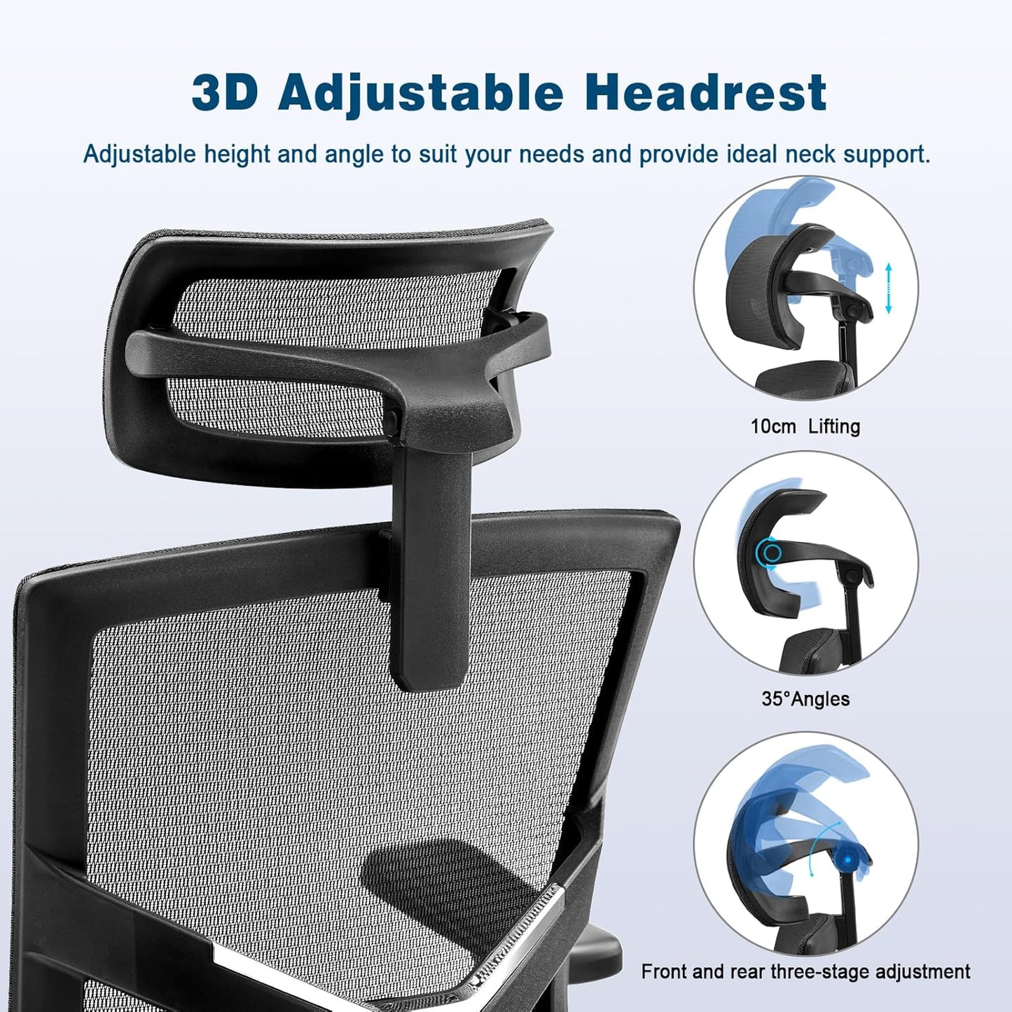 Magic Life Ergonomic Office Chair, Computer Desk Chair with Adjustable Headrest and Lumbar Support, High Back Cutton Cushion Swivel Chair for Home Office