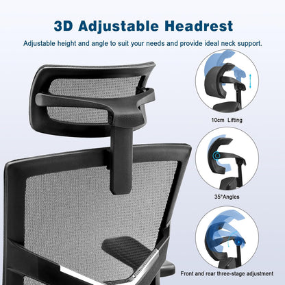 Magic Life Ergonomic Office Chair, Computer Desk Chair with Adjustable Headrest and Lumbar Support, High Back Cutton Cushion Swivel Chair for Home Office