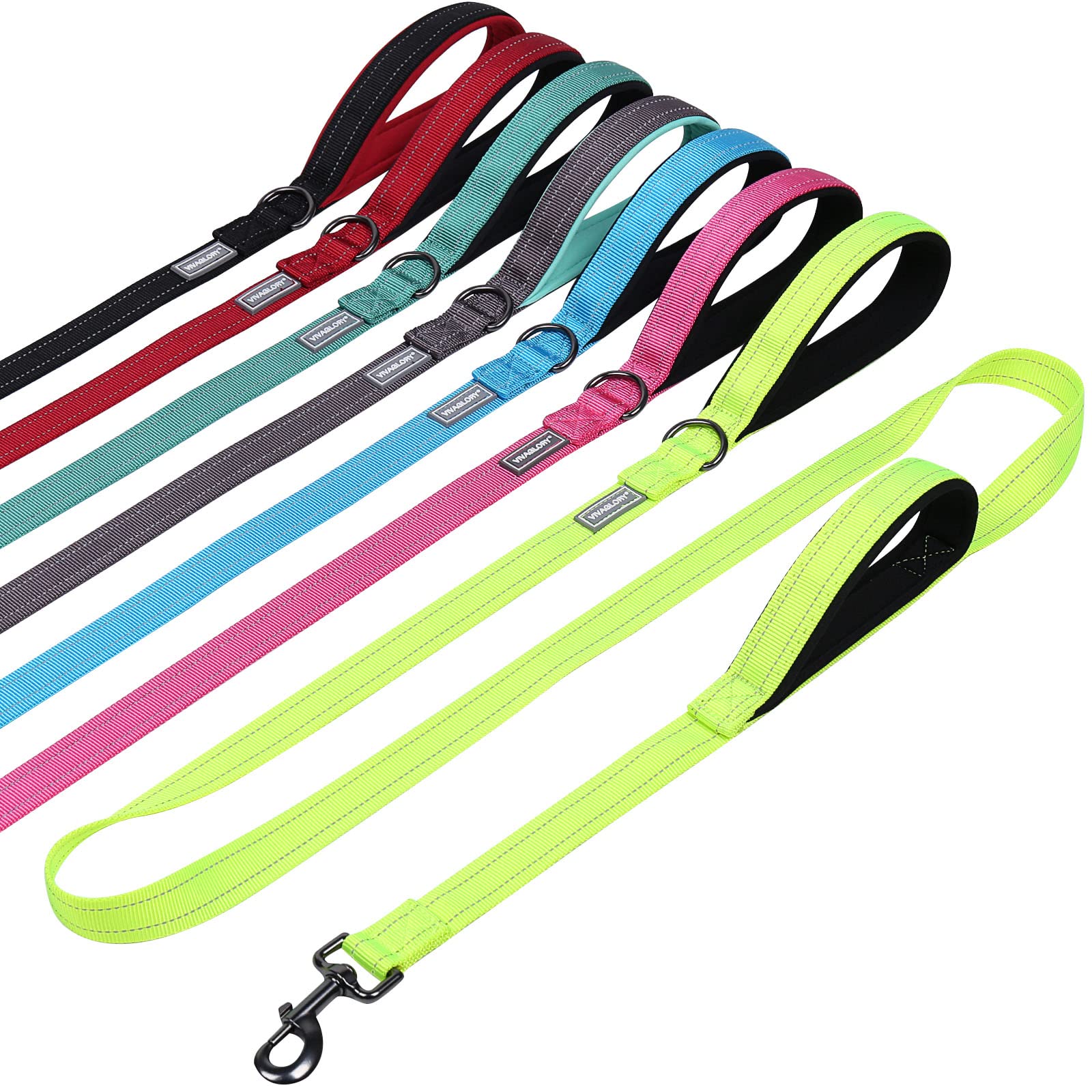 Traffic Handle Dog Lead, Soft Two Padded Handles Dog Leash, Strong Reflective & Metal Hook Training Dog Lead, Black