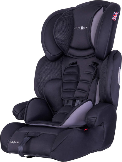 Cozy N Safe Logan Group 1/2/3 Car Seat 9-36kg, 9 Months to 12 Years, 5 Point Harness, Forward Facing, Side Impact Protection, Adjustable Headrest, Lightweight, Child, Toddler Car Seat - Black/Grey