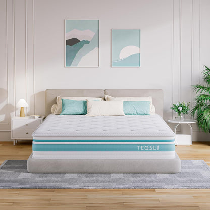 TeQsli 4FT6 Double Mattress, 10 Inch Gel Memory Foam Hybrid - 7 Zone Orthopedic Pocket Sprung Mattress, Medium Firm for Back Pain Relief, 135x190x25 cm