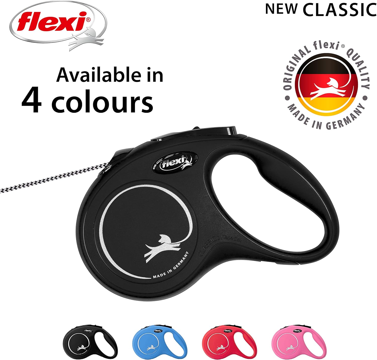 flexi New Classic Cord Black Retractable Dog Lead Small 12kg - 8m (26ft)