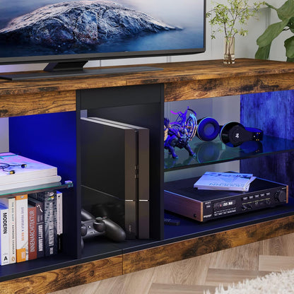 Bestier TV Stand Cabinet 140CM Entertainment Center Led Tv Stand Modern TV Unit with Glass Shelf RGB LED Lighted for 65 inch TVs with Ambient Lights for Living Room Bedroom (Rustic Brown)