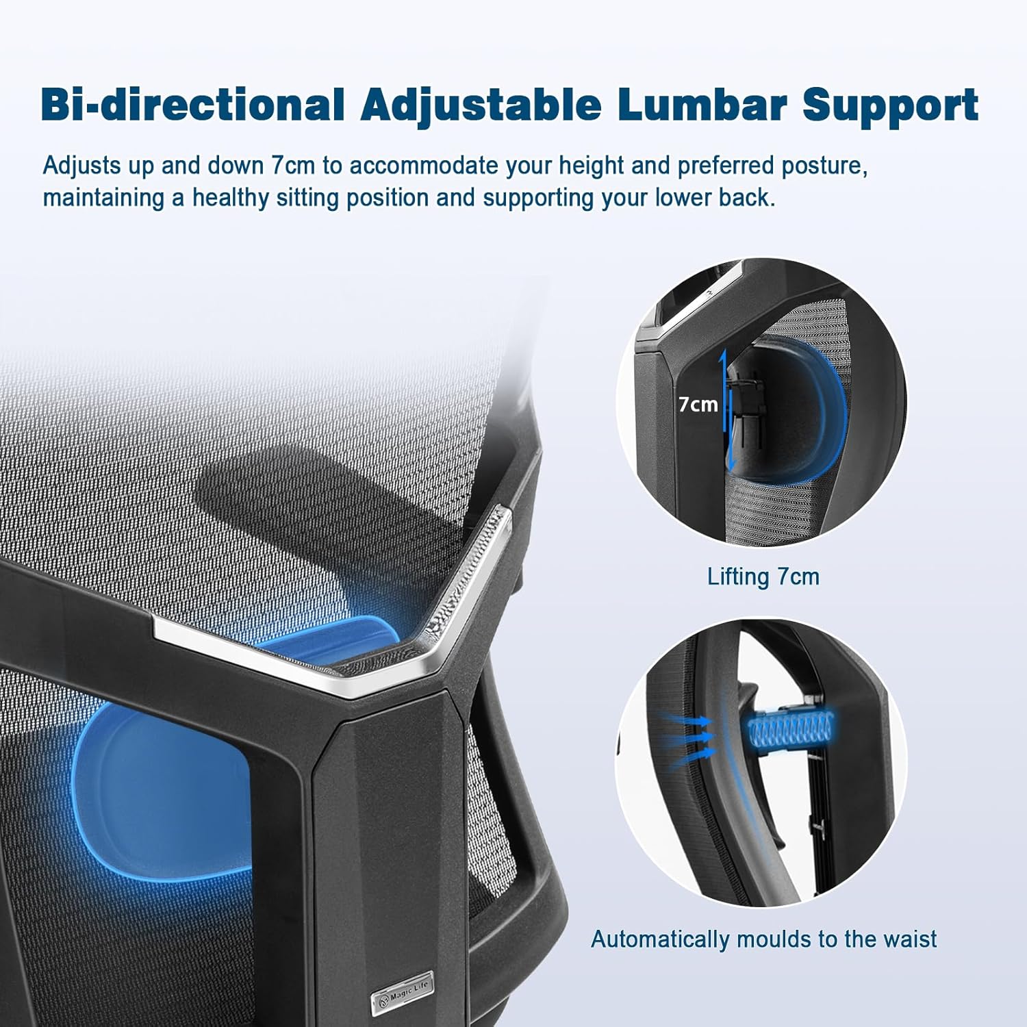 Magic Life Ergonomic Office Chair, Computer Desk Chair with Adjustable Headrest and Lumbar Support, High Back Cutton Cushion Swivel Chair for Home Office