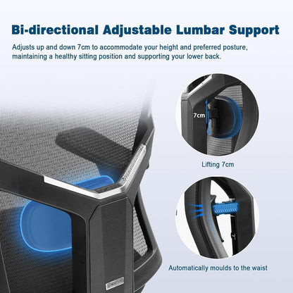 Magic Life Ergonomic Office Chair, Computer Desk Chair with Adjustable Headrest and Lumbar Support, High Back Cutton Cushion Swivel Chair for Home Office