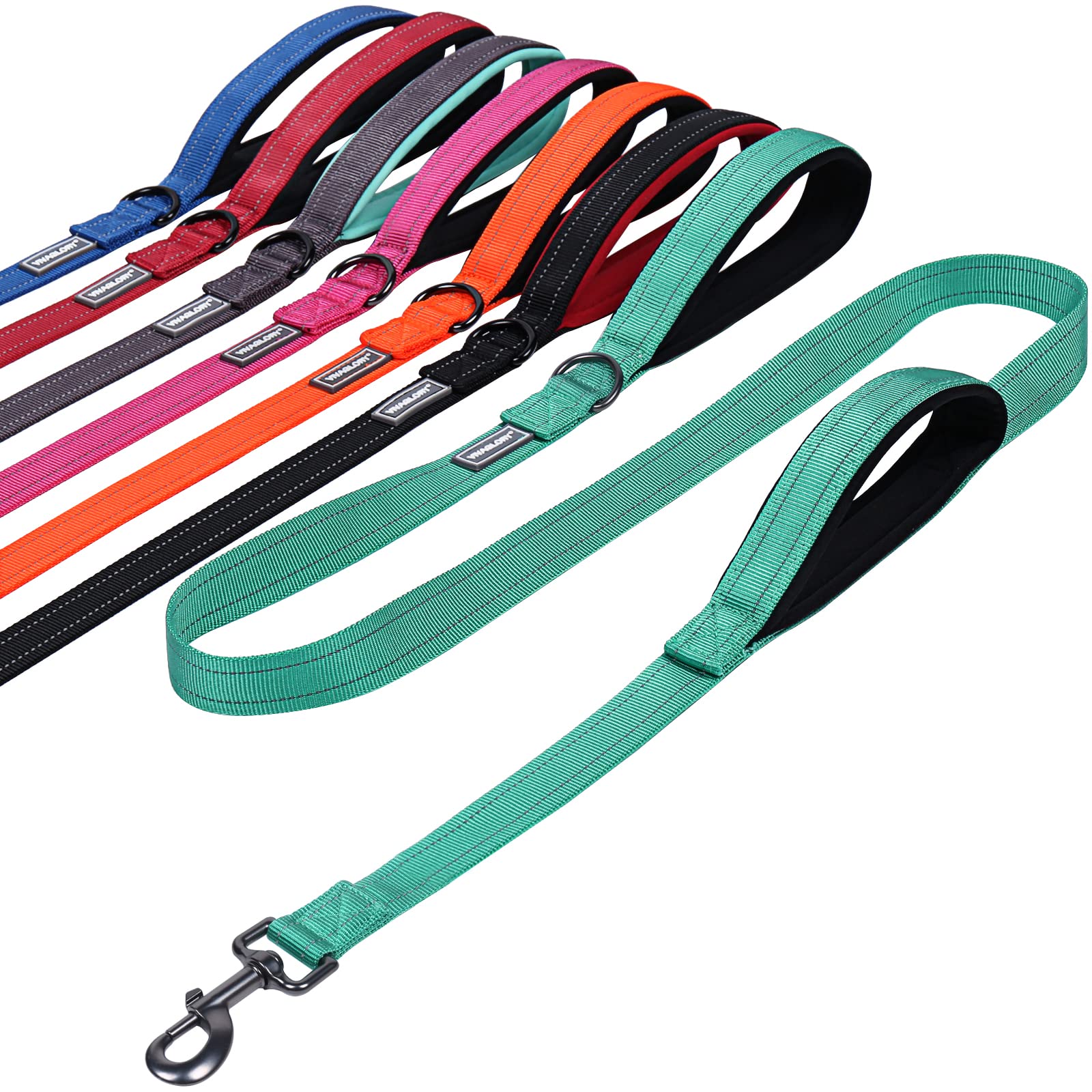 Traffic Handle Dog Lead, Soft Two Padded Handles Dog Leash, Strong Reflective & Metal Hook Training Dog Lead, Black