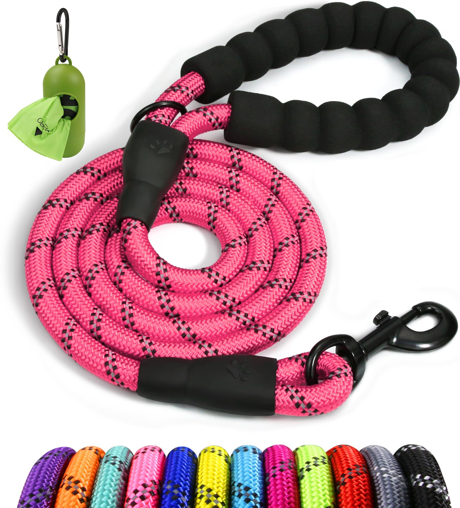 Taglory Rope Dog Lead with Soft Padded Handle, 1.2 m Reflective Lead and Multi-Colour for Small Dogs, 1.0 cm, Black
